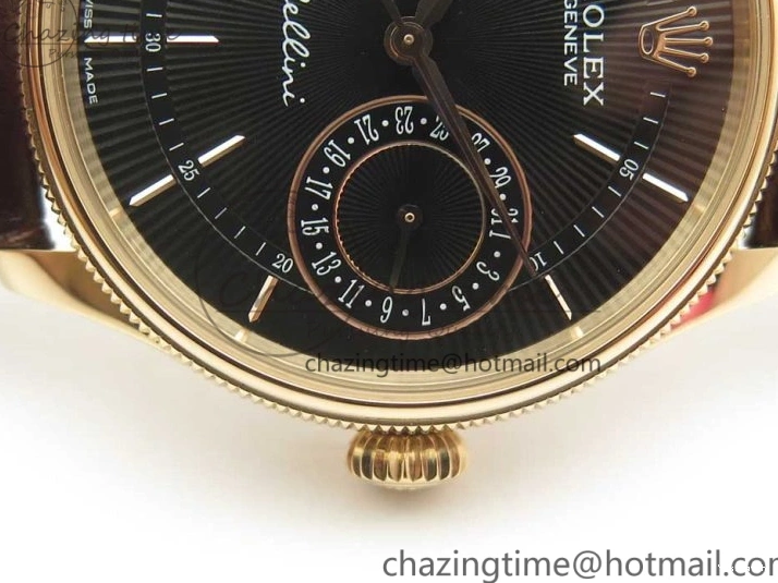 Best Leather Markers Edition Real A3165 Strap Date Brown RG Black Sticks 50519 on Dial Cellini MK 0408